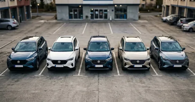 Белый Geely Coolray стоит на парковке торгового центра