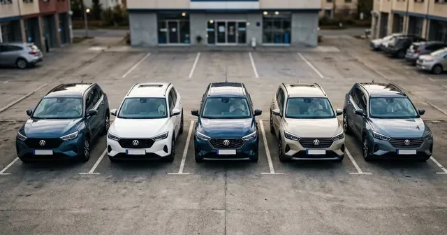 Белый Geely Coolray стоит на парковке торгового центра