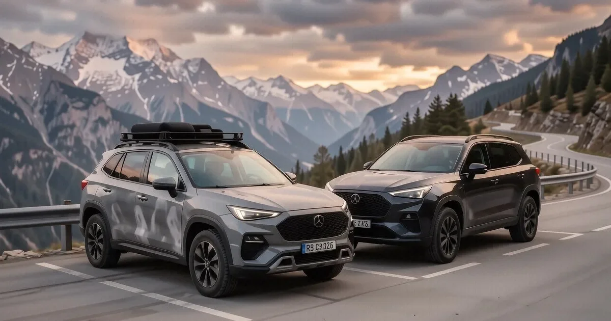 Черный Haval Dargo и белый Geely Monjaro на фоне заправки