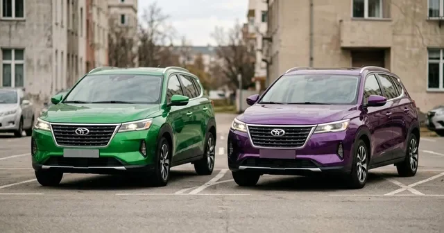 Красный Geely Coolray и белый Haval Jolion стоят на парковке торгового центра
