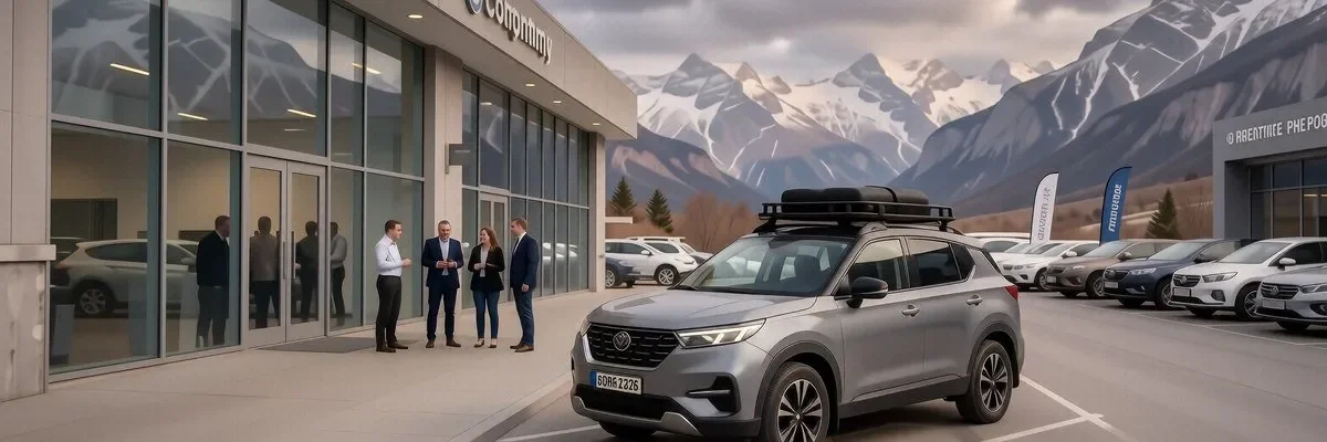 Внедорожные кроссоверы Jaecoo на горном фоне, перспективный вид