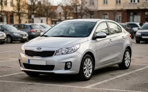 Kia Rio четвёртого поколения серебристого цвета на парковке