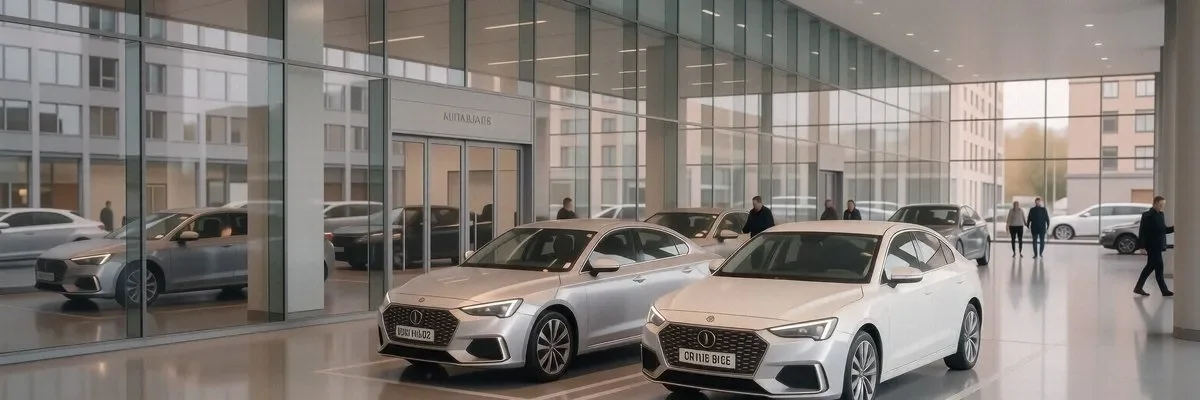 Седаны Kia на сервисной площадке у современного дилерского центра