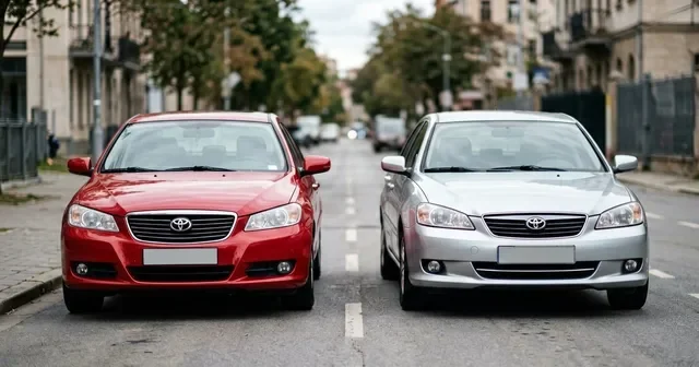 Lada Granta и Kia Rio припаркованы рядом для сравнения