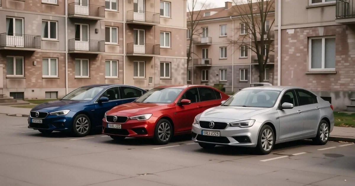 Белый седан Belgee S50 на фоне городского трафика