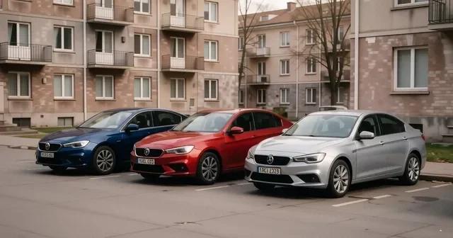 Белый седан Belgee S50 на фоне городского трафика