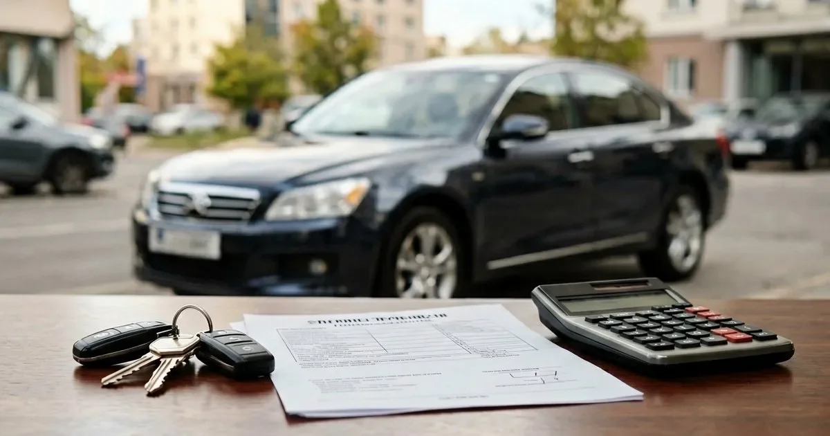 Мужчина подписывает кредитный договор в автосалоне на фоне Lada Vesta