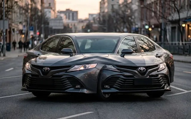 Белая Toyota Camry XV70 на парковке торгового центра в Москве