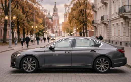 Белая Toyota Camry XV70 на парковке торгового центра в Москве