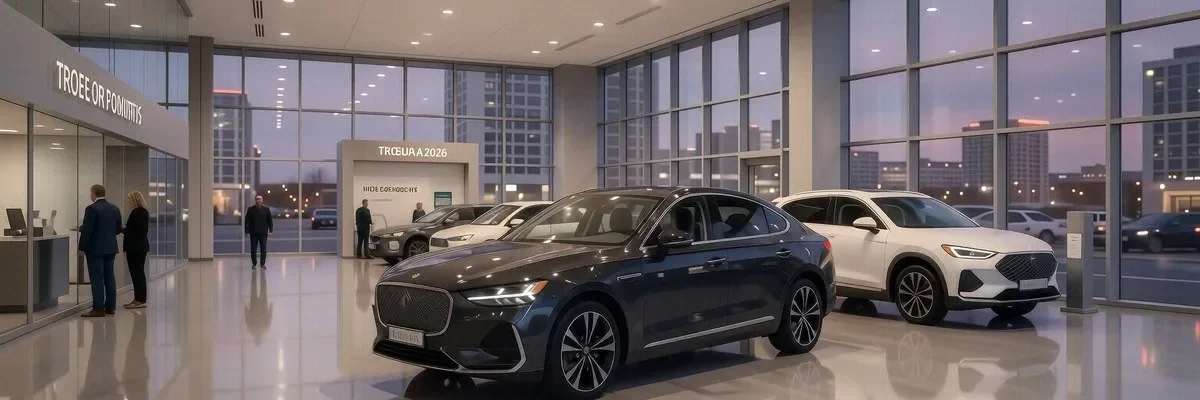 Toyota седан и кроссовер у сервисного центра, вечерний свет