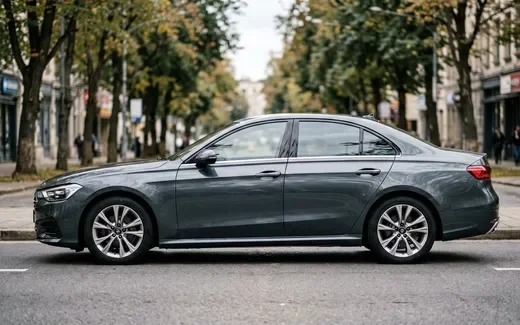 Белый седан Volga C40 на фоне заправки в Подмосковье